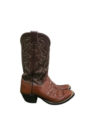 Men's Hyer Two-Tone Brown Leather Western Boots with Embroidered Shaft